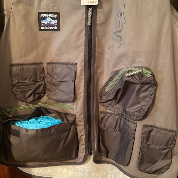 Men’s L Adidas fishing jacket with “F*cking Awesome” line rain poncho included - Picture 7 of 13